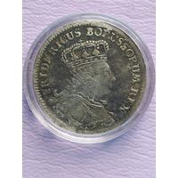 Пруссия 6 грошей 1757 г. Фридрих II. Отметка мд - "С", Аурих или Кёнигсберг.