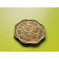 Индия. 10 пайс 1970 (отметка монетного двора - Бомбей). Брак заготовки (трещины) + холостое соударение штемпелей.