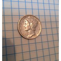 10 центов дайм  США 1936 D серебро 900