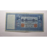 Германия Ro43b . 100 марок 1910 г. (Бумага светло - голубая . Печать , номер и серия - красный цвет )