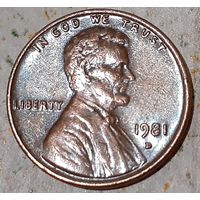 США 1 цент, 1981 Lincoln Cent Отметка монетного двора: "D" - Денвер (12-8-1)