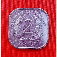 36-08 Восточные Карибы, 2 цента 1997 г. Единственное предложение монеты данного года на АУ