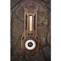 Винтажный Барометр с Термометром, резьба, середина ХХ века, Germany.