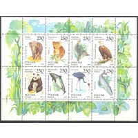 Фауна мира Россия 1993 год (130-137) серия из 8 марок, блок (лист)