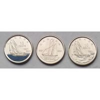 Канада 10 центов 2021 г. 100 лет шхуне Bluenose. Комплект 3 монеты