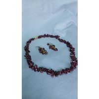 Комплект Ожерелье и серьги из граната СССР Бусы