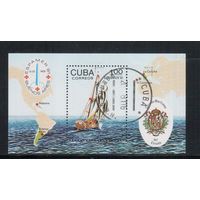 Куба-1981,(Мих.Бл.70) гаш.,  Карта, Герб,  Флот, Парусники