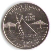 25 центов 2001 г. Род-Айленд серия Штаты и Территории Двор D _UNC