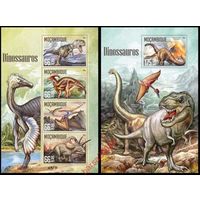 Мозамбик 2016г   динозавры палеонтология доисторическая фауна  серия блоков MNH