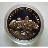 Замбия 4000 квач 2001г,серебро.Кистеперая рыба.Пруф