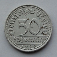 Германия - Веймарская республика 50 пфеннигов. 1920. А