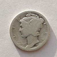 10 центов (дайм Меркурий) США 1925 года, серебро 900 пробы. 7