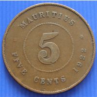 Маврикий. 5 центов 1922 год  KM#14   Тираж: 360.000 шт