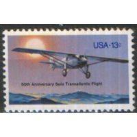 Полная серия из 1 марки 1977г. США "50 лет первому одиночному трансатлантическому перелету. Самолет "Дух Сент-Луиса" MNH"