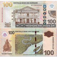 Суринам 100  долларов  2020 год  UNC   НОВИНКА  номер банкноты  HC 1409771