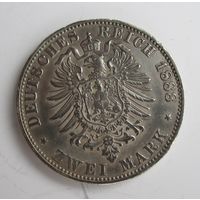 Пруссия 2 марки 1888 серебро  .28-304