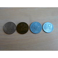 Набор 4 монеты: 5, 2, 1 форинт, 20 феллеров Венгрия.
