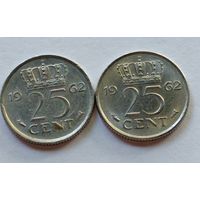 Нидерланды. 25 центов 1962 года.