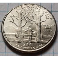 США 1/4 доллара, 2001 Квотер штата Вермонт     P     ( 2-7-8 )