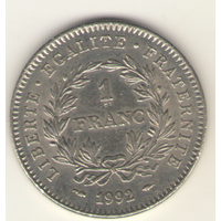 1 франк 1992 г. 200 лет Французской республике.