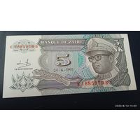 Заир 5 новых макута 1993 UNC