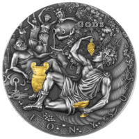 Ниуэ 2 доллара 2022г. "Греческий Бог: Дионис". Монета в капсуле; деревянном подарочном футляре; сертификат; коробка. СЕРЕБРО 62,20гр.(2 oz).