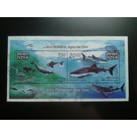 Индия 2009 Акулы и дельфины Блок совм. выпуск с Филиппинами