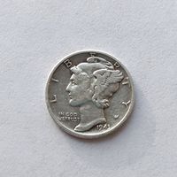 10 центов (дайм Меркурий) США 1943 года, серебро 900 пробы. 11