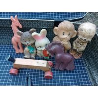 Лот советских игрушек. Игрушки СССР. Жираф, мишка, обезьянка, заяц, лошадка, пупс, деревянное тело - каталка