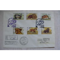 1995, Марки на конверте, Казахстан, +СГ Алматы, +штампы, +марки фауна.