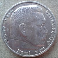 Германия 5 марок Ж 1935 Гинденбург малый тираж