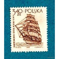Марка Польши-1964- Парусники- Чистая.