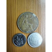 Великобритания 1 пенни 1920, Бразилия 10 центов 1995, Китай 1 2007-58