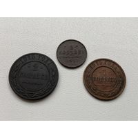 Российская Империя пара медных монет 1915 г Николая II + 1\2 копейки 1913 г