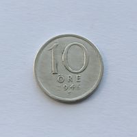 10 эре 1945 года Швеция. Серебро 400. Монета не чищена. 6