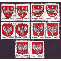 История белого орла, герба Польши 1992 год серия из 5 марок в сцепках по 2