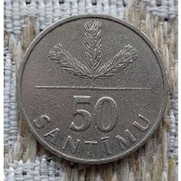 Латвия 50 сантимов 1992 года. Колосья пшеницы.