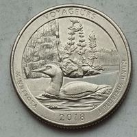 США 25 центов (квотер) 2018 г. P. Национальный парк Вояджерс. Штат Минесота