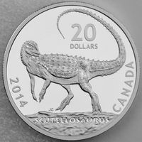 Канада 20 долларов 2014г. "Динозавр Скутеллозавр". Монета в капсуле; подарочном футляре; номерной сертификат; коробка. СЕРЕБРО 31,39гр.(1 oz).