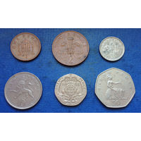 Великобритания 1, 2, 5, 10, 20, 50 пенсов 1988-1997