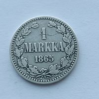 1 марка 1865 года S. Серебро 868. Монета не чищена. 48