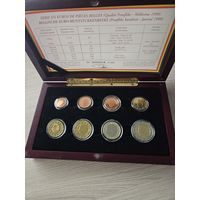 Бельгия PROOF 1999 год. 1, 2, 5, 10, 20, 50 евроцентов, 1, 2 евро. Официальный набор монет в деревянном футляре.