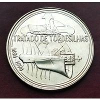 Серебро 0.500! Португалия 1000 эскудо, 1994 500 лет Тордесильясскому договору