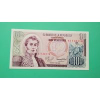 Банкнота 10 песо Колумбия 1980 г.
