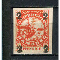 Германия - Гамбург (Hammonia) - Местные марки - 1887 - Корабль с надпечаткой 2Pf на 20Pf - [Mi.18] - 1 марка. MLH.  (Лот 77Df)