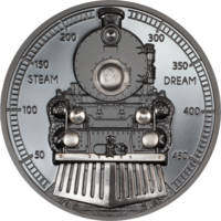 Острова Кука 10 долларов 2023г. "Поезд – Паровая мечта. Black Proof". Монета в капсуле; подарочной рамке - футляре; сертификат; коробка. СЕРЕБРО 62,20гр.(2 oz).