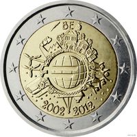 2 евро 2012 Бельгия 10 лет наличному обращению евро UNC из ролла