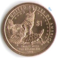 1 доллар США 2013 год  Сакагавея Делаверский договор 1778 года двор D _состояние аUNC/UNC