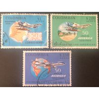 Колумбия. 1969 год. 50-летие авиапочты Колумбии. Mi:CO 1147-1149. Гашеные.