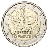 2 евро 2018 г. Люксембург 175 лет со дня смерти Гийома I.UNC из ролла